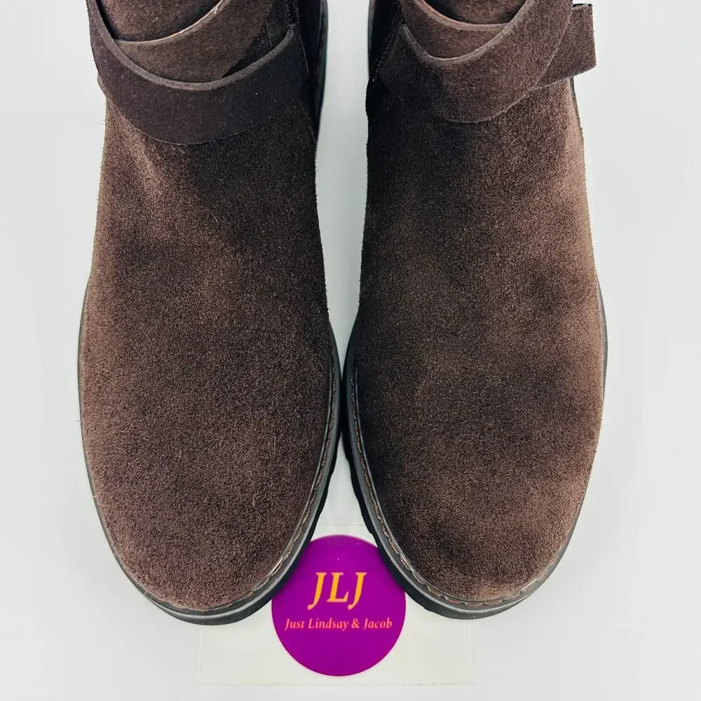 Donald Pliner Women's Captain Dark Brown Suede Buckle Booties Size 6.5